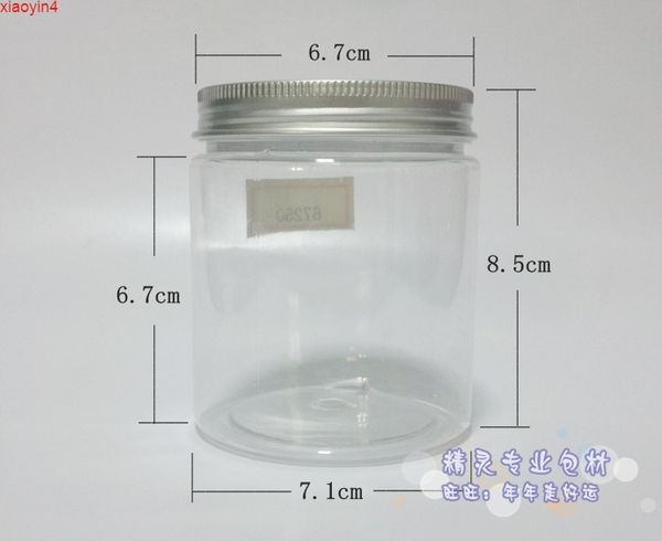 30pc / lot 250ml Clear Plastic Cosmetic Botte de Pet Serum Bouteille Aluminium Cap 250g Vis Crème Conteneur Factory Boîte à gros