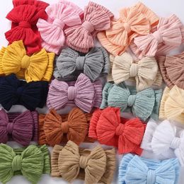 30 stk/partij Kabel Gebreide Nylon Boog Headwraps Baby Geribbelde Hoofdbanden Dubbellaags Knoop Boog nylon hoofdbandenKid Meisje Haaraccessoires 240109