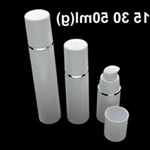 30 stcs 15 ml 30 ml 50 ml puur witte cilindrische zilverrand lege cosmetische verpakkingscontainers plastic emulsie luchtloze pompflessen igmrn