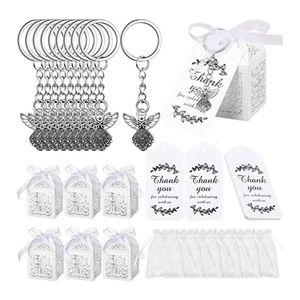 30 pièces/24 pièces ange porte-clés pendentif boîte de faveur porte-clés cadeau de baptême porte-clés avec merci Kraft pendentif sac pour enfants 240110