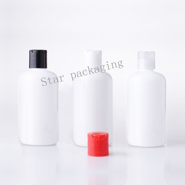 30pcs 250ml bouteilles de lotion vides blanches en plastique avec bouchon à vis à disque, bouteilles en PET de shampoing blanc en gros 250cc cosmétiques