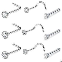 30pcs 316 en acier inoxydable L Rod S droit incrusté de strass tendance nez Stud mode hommes et femmes portent des accessoires Drop Deliv Dhgdw