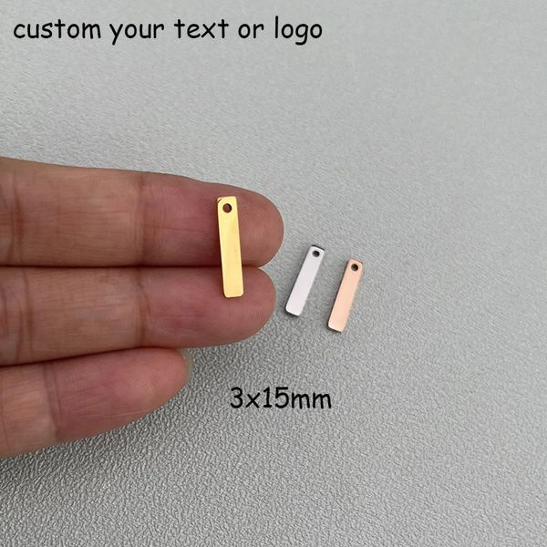 Étiquette gravée au Laser 3x15mm, 30 pièces, pendentif en acier inoxydable pour collier, accessoires de fabrication de bijoux 240119