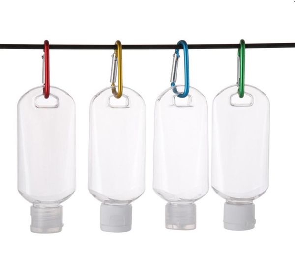 30 pièces 50ML bouteille rechargeable d'alcool vide avec porte-clés crochet bouteille de désinfectant pour les mains en plastique Transparent transparent pour voyage 3108992