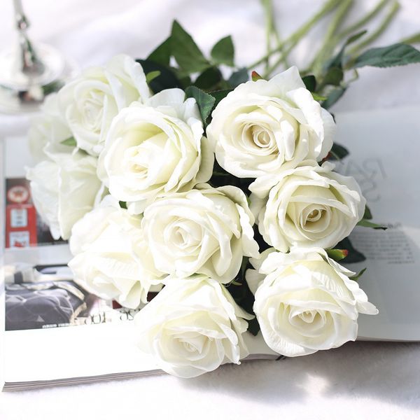 30 Pcs 51 cm Longue Branche Fleurs Bouquet Belles Roses En Soie Blanche Fleurs Artificielles De Mariage Maison Table Décor Organiser Faux Fleur