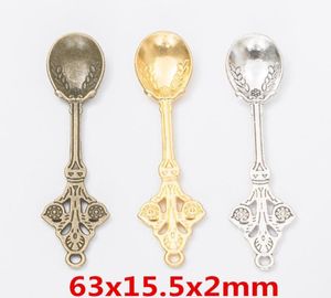 30pcs 6315 mm Couleur argentée vintage Gold Spoon Charms Antique Bronze Spoon Pendent pour bracelet Collier Boucle d'oreille Bijoux DIY3592054