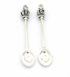30 stks Alloy Crown Spoon Charms Antique Silver Charms Hanger For Necklace Sieraden Maken Bevindingen 59x11mm