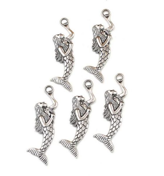 Breloques de sirène de conte de fées en alliage, 30 pièces, pendentifs à breloques en argent Antique pour collier, résultats de fabrication de bijoux 72x20mm