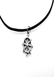 30pcs Antique silver Seaman Sailor Boat Anchor Rudder Necklace Vintage Nautical Navy Car Steering Wheel Leather Rope Necklaces jew5113652