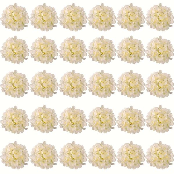 30 pièces têtes de fleurs d'hortensia artificielles en soie avec tiges, fausses fleurs pour pièce maîtresse de mariage, décoration de fête de jardin à la maison (champagne), 6x3,9x7,5 pouces