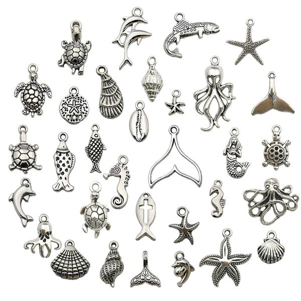 30 pièces/sacs breloques pour bijoux à bricoler soi-même Bracelets collier porte-clés fournitures de fabrication tortue sirène métal Halloween pendentif de noël accessoires