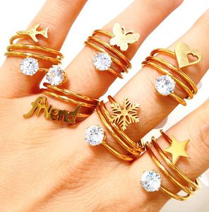 30 pièces papillon coeur exquis multicouche femmes en acier inoxydable Zircon anneau amoureux bijoux cadeau filles fête accessoires