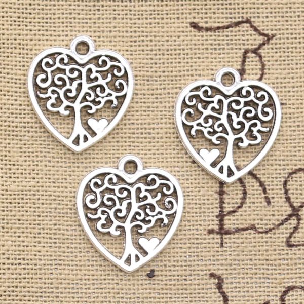 30 Uds dijes corazón árbol de la vida 17x19mm colgantes de Color plata antigua DIY manualidades hacer hallazgos joyería tibetana hecha a mano