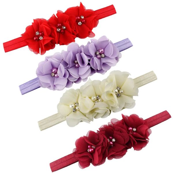 30pcs Fleurs en mousseline avec des bandes de ramiage perlé filles enfants pour enfants adolescents perles extensibles haidbands accessoires fda14 240328