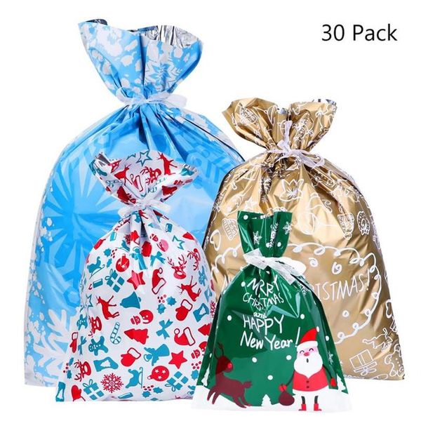 Sacs cadeaux de noël avec cordon de serrage, 30 pièces, jolis Styles assortis, emballage de cadeaux, cadeaux de fête pour noël, bonbons Bag255i