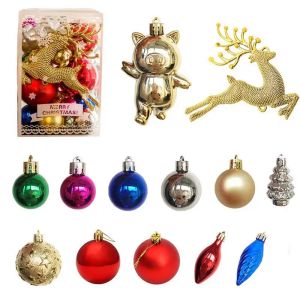 Boule lumineuse de noël, 30 pièces, ensemble cadeau, décoration de fenêtre de noël, boule suspendue colorée, pendentifs d'arbre de noël