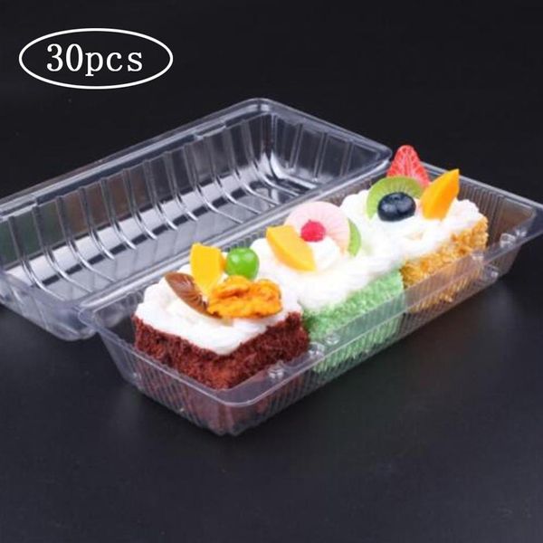 30pcs boîtes à gâteaux en plastique transparent et emballage transparent jetable sushi à emporter boîte rectangle fruit pain emballage boulangerie271S