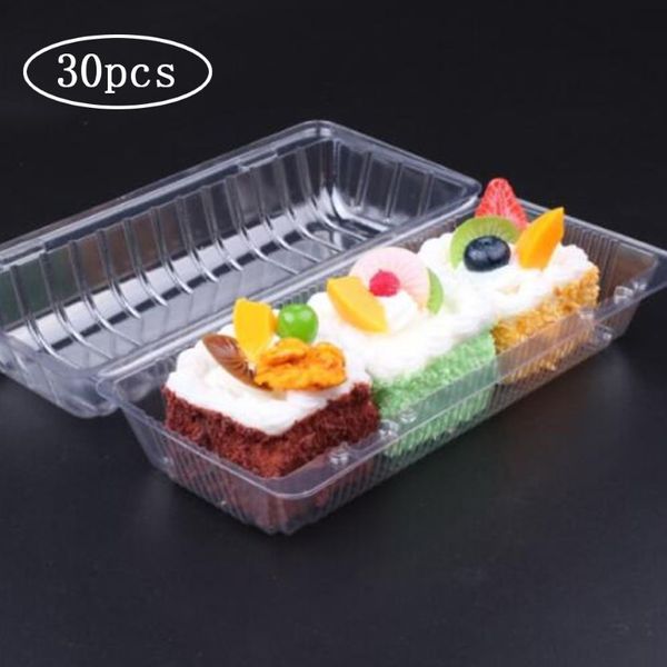 30pcs boîtes à gâteaux en plastique transparent et emballage transparent jetable sushi à emporter boîte rectangle fruit pain emballage boulangerie277o