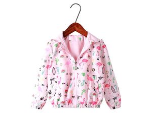 30pcs DHL Girl's print zip-up hoodie shirt Cartoon flamingo stormsuit V-cuello abrigo 3 estilos 100-140cm