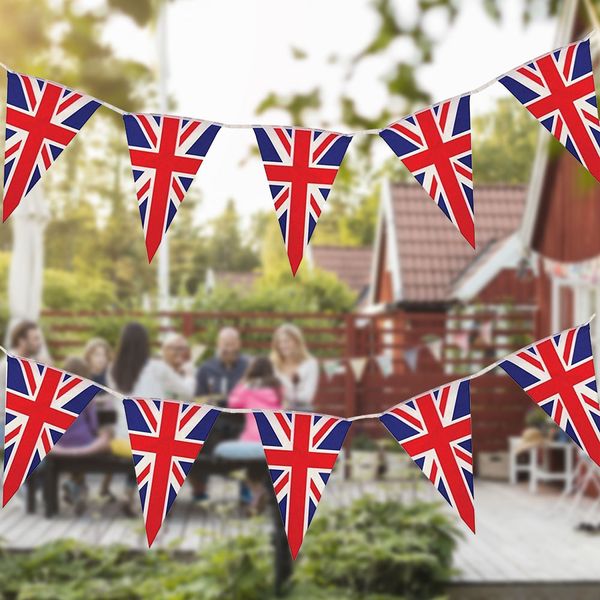 30pcs Inglaterra Great British Banner Bandera de 33 pies/40 pies Reino Unido Triangular/Cuadro Flagal Reino Unido Banners Banners Flag para decoración de la oficina en casa