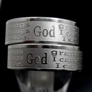 30 Uds. Anillos de oración de serenidad grabados en inglés, anillos cristianos religiosos de acero inoxidable, versículo bíblico de fe, joyería entera para hombres y mujeres 354Q