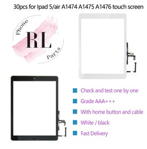 30pcs para iPad 5 iPad Air A1474 Conjunto de pantalla de digitalizador táctil con botón de inicio Cable flexible y pegatina adhesiva Reemplazo6970139