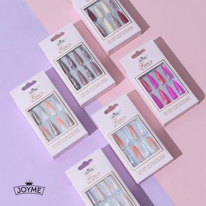 30 Uds. De puntas artificiales de uñas postizas con purpurina de Gel UV de cobertura completa para diseño decorado, puntas de extensión falsas para arte de uñas