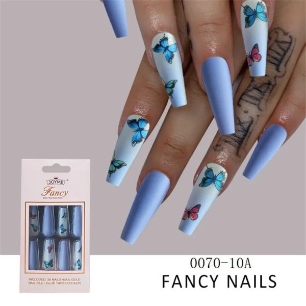 30 Uds. Puntas artificiales de uñas postizas con purpurina de Gel UV de cobertura completa para diseño decorado, puntas de extensión falsas artísticas para uñas, 12 LL