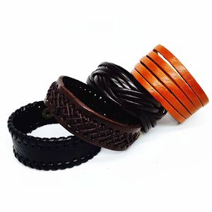 30 pcs Bracelet en cuir véritable hommes BlackBrownCoffee large mode bouton pression Vintage manchette charme bracelet bracelet en gros 240130