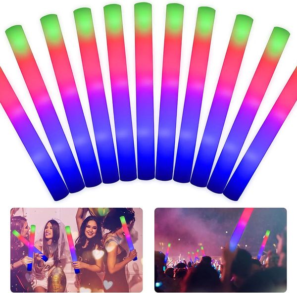 30pcs Glow mousse Sticks Light Up Wedding Luminal Wands Hearbud Tube in the Dark Party Supplies 3 Modes clignotant 240408