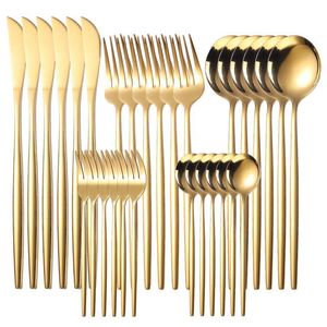 30pcs or vaisselle ensemble en acier inoxydable couteau à steak fourchette cuillère à café cuillère à café couverts lave-vaisselle cuisine vaisselle ensemble 211112