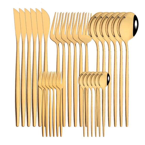 30pcs or ensemble de vaisselle en acier inoxydable couteau à steak fourchette cuillère à café cuillère à café couverts lave-vaisselle cuisine vaisselle ensemble 240130