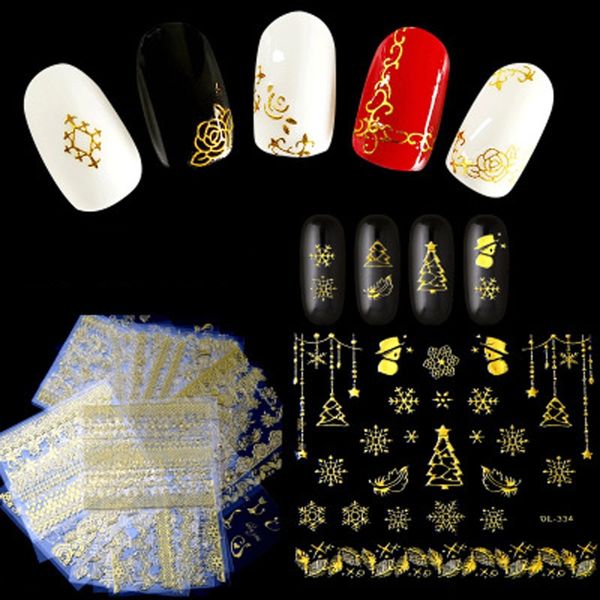 30pcs Gold Nail Autocollants 3d Diamond Decal Stick Résumé Ligne Modèle Self Adhesive Manucure Decals Stickers