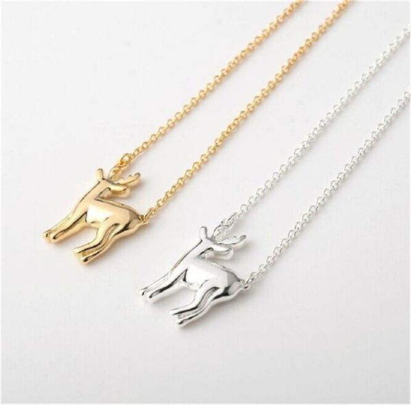 30 pièces or argent Simple bois cerf collier renne corne cerf colliers mignon Bambi collier bois faon colliers