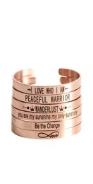 30 stcs Inspirerende Bangle Rose Gold kleur Positieve inspirerende citaten gegraveerde magere manchetstapelen Stamped Bracelet Bangle BG03089790