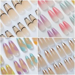 30 pièces ligne longue cercueil faux ongles ballerine presse sur ongles couverture complète ongles conseils artificiel détachable manucure outil