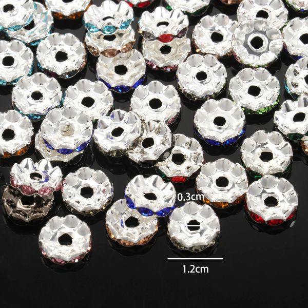 30pcs / lot 12 mm Métal Crystal Rignestone Rondelle Big Hole Decor Perles Perle d'espaceur pour les bijoux Faire des bracelets de bricolage Collier