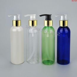30 unids/lote botella de bomba de PET de 200ml con bomba de plástico dorado botellas recargables para emulsión champú vacío Pumpgood qty Ivhct