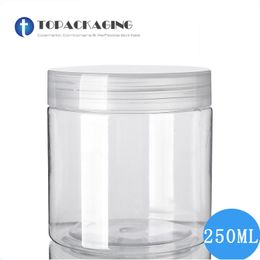 30 unids/lote-tarro de crema de 250G, envase cosmético vacío, envases de crema de plástico PET, transparente con tapa de rosca subembotellado