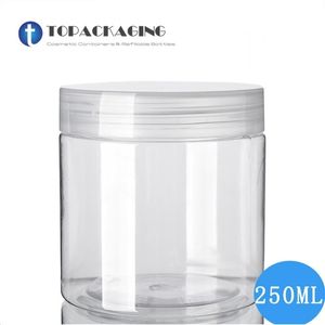 30PCSlot250G Cream Jarempty Cosmetic Containerpet Plastic Cream Containers Clear Cans met schroefdop onderdrukken T200819