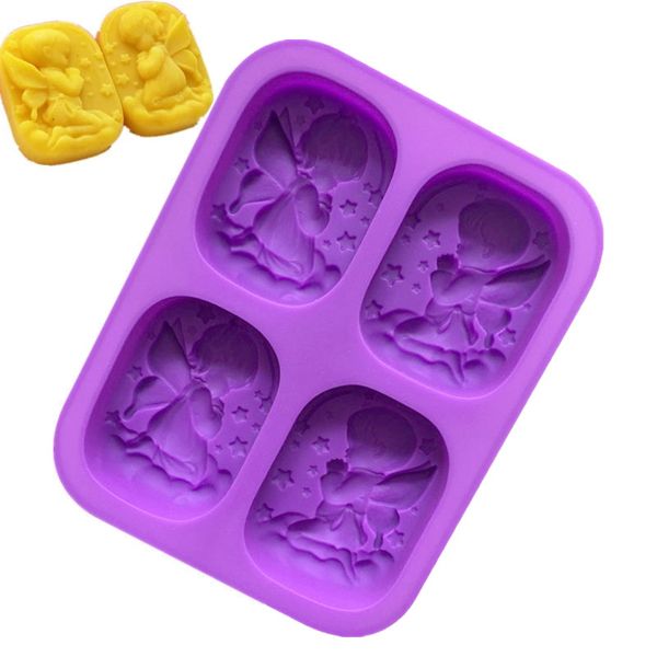 30 pcs/lot 4 cavités ange Silicone savon moule bricolage gâteau à la main savon bougie fête artisanat cadeau outils de cuisson décoration de la maison