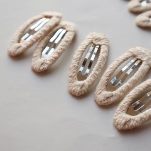 30 stks/partij 5 cm Ovaal Bedekt Snap Clips Beige Koreaanse Katoenen Lint Schattig Meisje Haar Clips Kinderen Haarspelden Haaraccessoires groothandel 240109