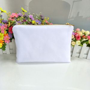 30pcs / lot 7x10in sacs de maquillage de sublimation en toile poly blanche vierge avec fermeture éclair dorée sacs à cosmétiques en poly blanc vierge pour sublimation prin283E