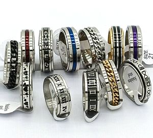 30 stcs/lot ontwerpmix spinner ring rotate roestvrij staal mannen spin mannelijk vrouwelijk punk sieraden feest cadeau veel