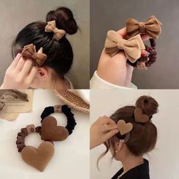 30 pièces/lot d'élastiques pour cheveux, Style coréen, café, kaki, coiffure en peluche, nœud papillon, épingle à cheveux, bijoux pour femmes, automne hiver