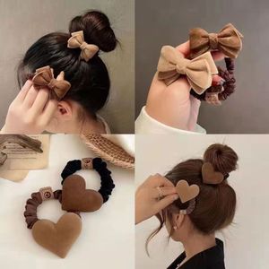 30 pièces/lot d'élastiques pour cheveux, Style coréen, café, kaki, coiffure en peluche, nœud papillon, épingle à cheveux, bijoux pour femmes, automne hiver