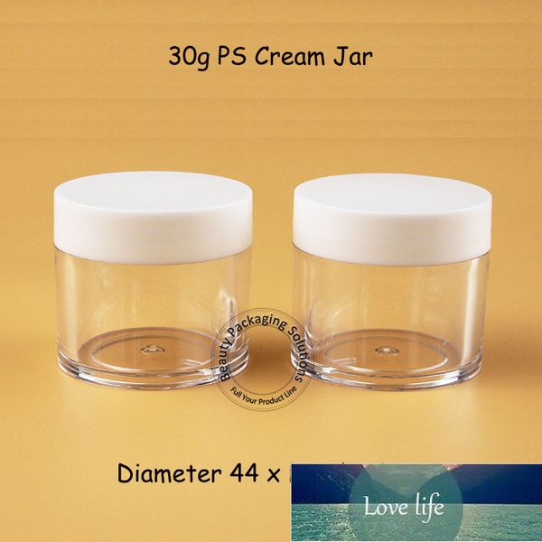 30pcs / Lot Haute Qualité 30g Pot De Crème En Plastique Femmes Vide Cosmétique Vail Petit Pot De Fard À Paupières Rechargeable Cap Blanc Portable Voyage Usine prix expert conception Qualité