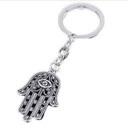 30 stks / partij Sleutelhanger Sleutelhanger Sieraden Verzilverd Evil Oog Hamsa Fatima Hand Charms Hanger voor Key Accessoires 19 * 17mm