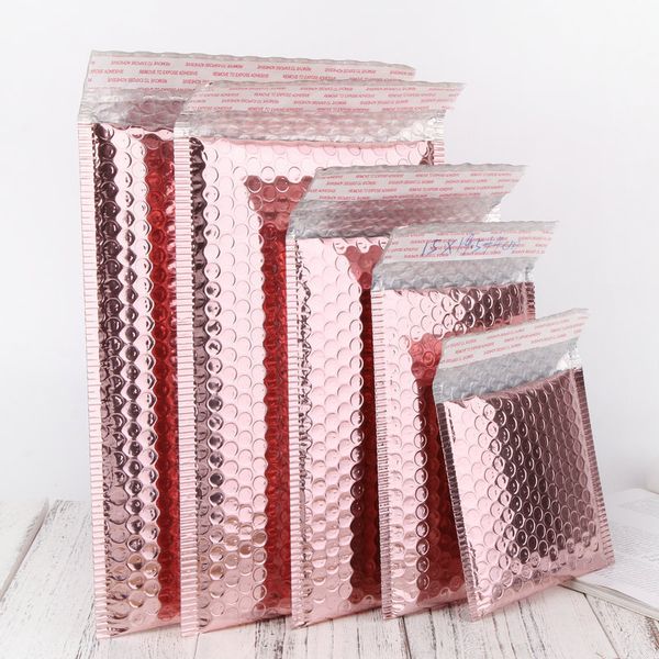 30pcs / lot Multi-Taille Or Rose Feuille D'aluminium Expédition Sacs D'expédition Étanche Express Bubble Sacs pour Emballage Cadeau Enveloppe Y200709