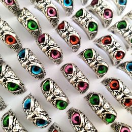 30pcs/lote Nuevo Retro Men lindo Charm y mujeres Punk búho anillo vintage multicolor ojos para la fiesta de joyería creativa